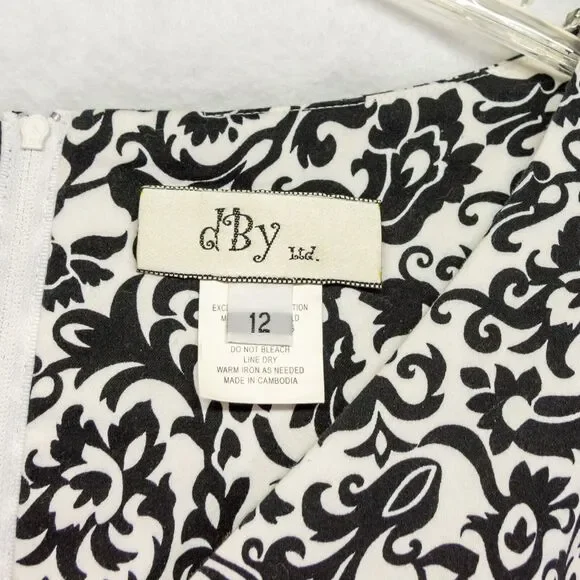 Women's Size 12 Large Sleeveless Dress dBy Ltd. Black White Floral Knee Length - Picture 3 of 5